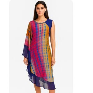 SOCH midi dress one sleeve flowy lightweight colorful swimsuit coverup SZ XL